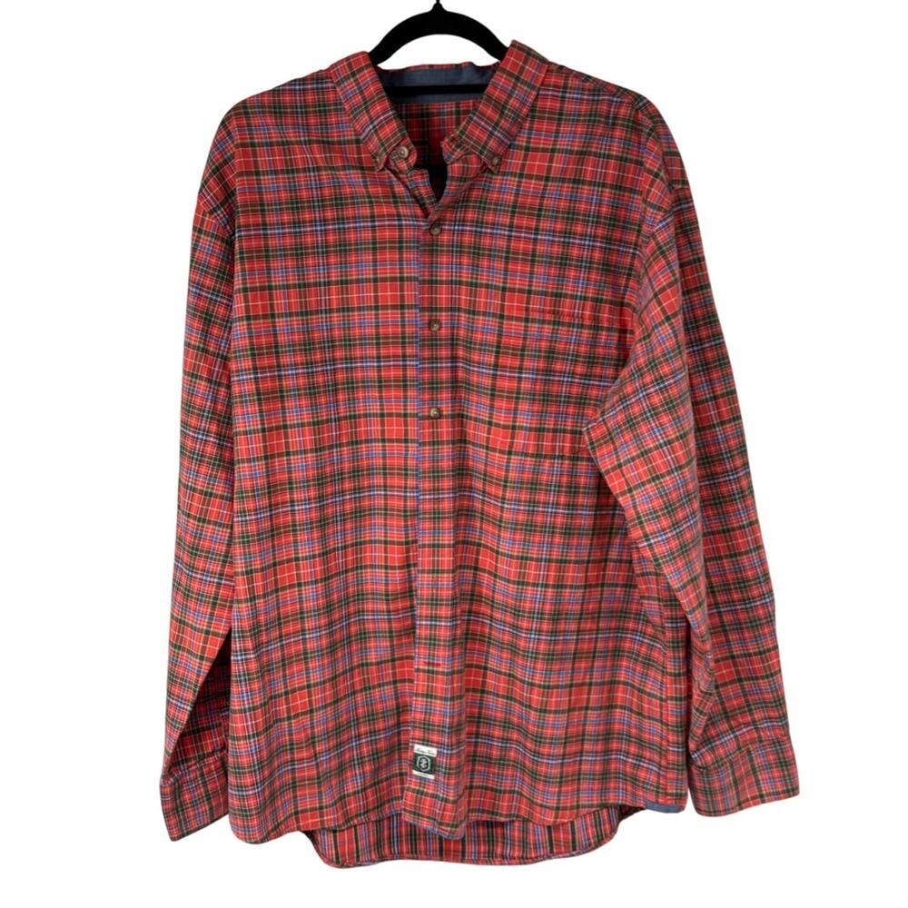 Izod Heritage Tartan Button Down Shirt Men XL Orange Blue